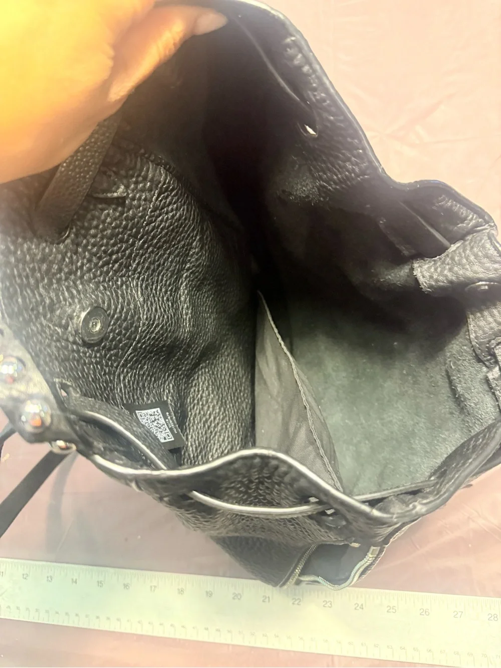 Rebecca Minkoff Blythe Black Leather Drawstring Backpack Silver Hardware $325